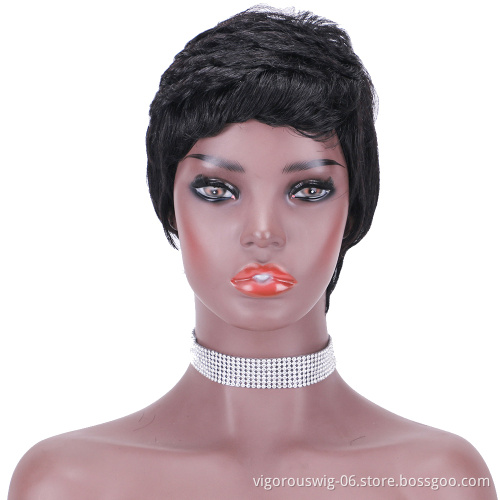 Vigorous Pixie Cut 100% Full Machine Brazilian Human Hair For Woman Short Finger Wave Natural Fluffy Wigs